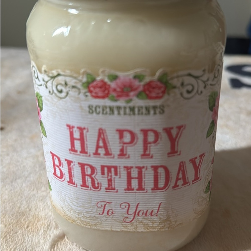 Cream Colored Happy Birthday Birthday Cake Scented Candle